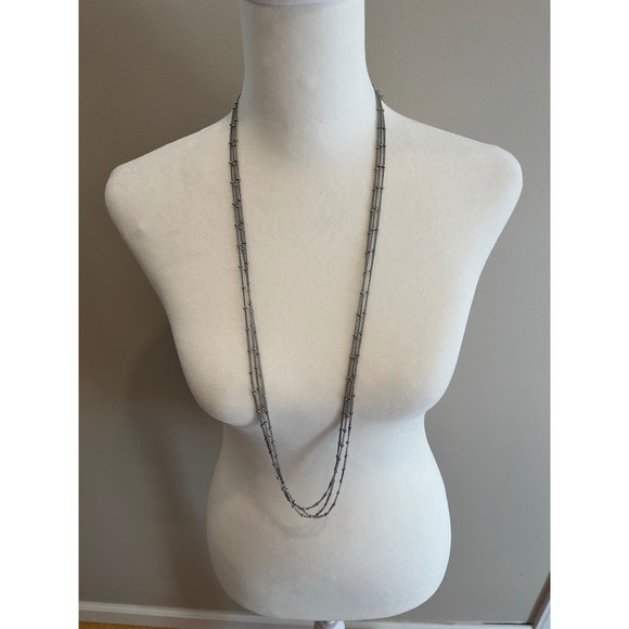 Unknown Jewelry - Silvertone Multi Strand Satellite Chain Long Layered Necklace Bead Accents 39in